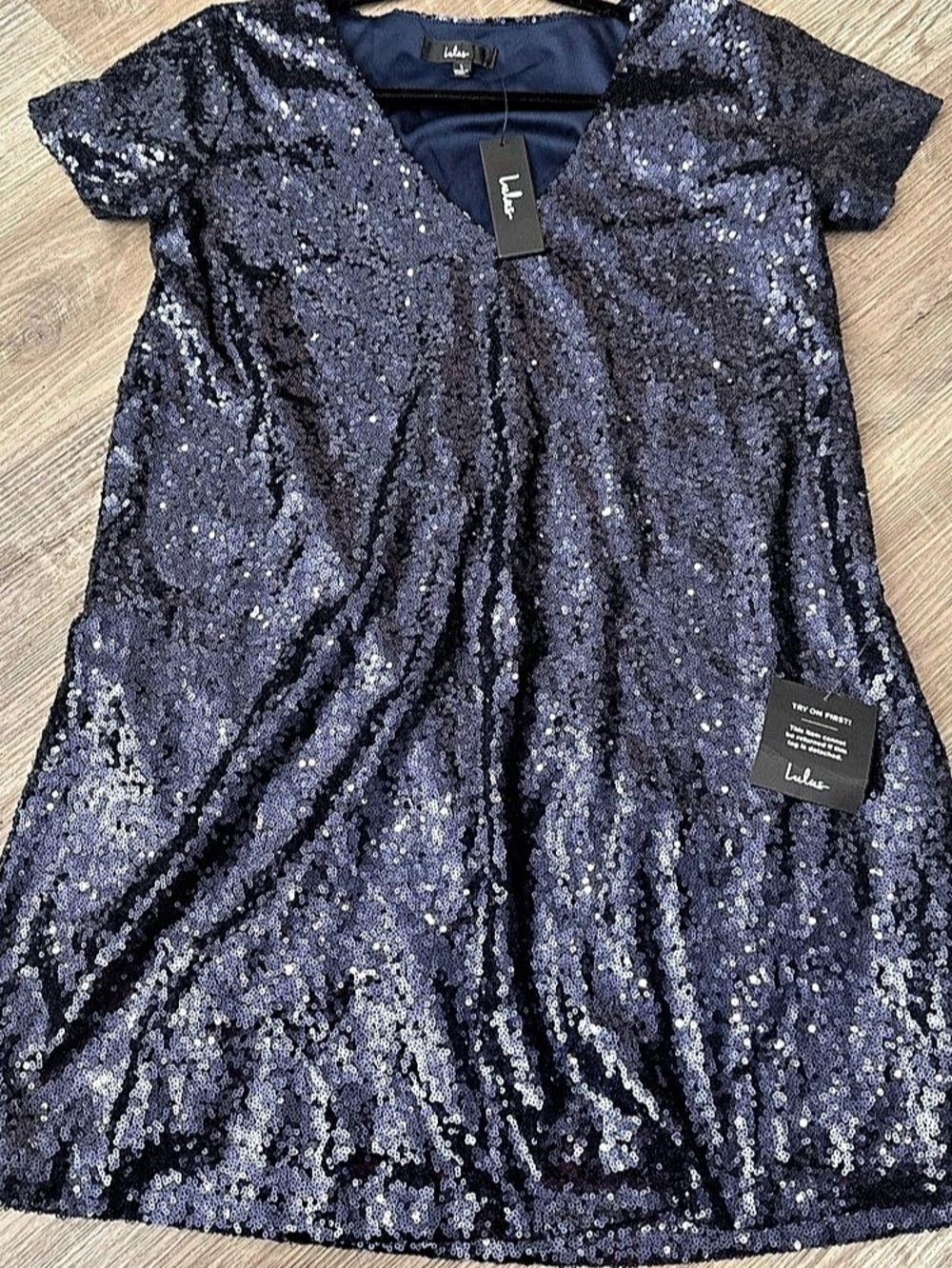 Lulus Light Up the Night Navy Blue Sequin Shift Dress Large